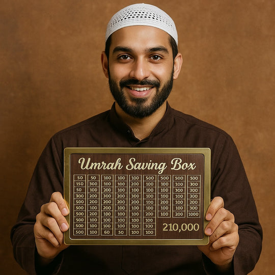 Zaavira™Umrah Saving Box Wooden Islamic Money Saving Box