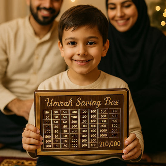 Zaavira™Umrah Saving Box Wooden Islamic Money Saving Box