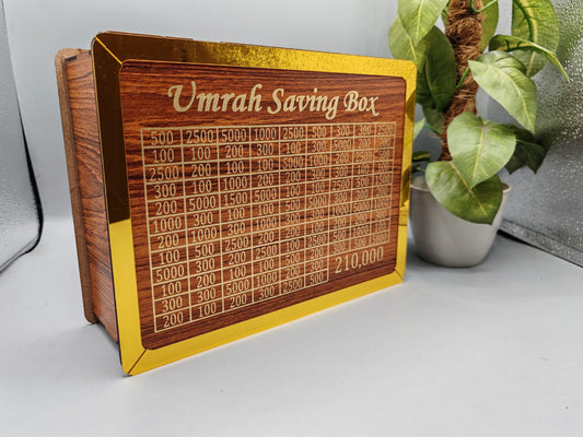 Zaavira™Umrah Saving Box Wooden Islamic Money Saving Box